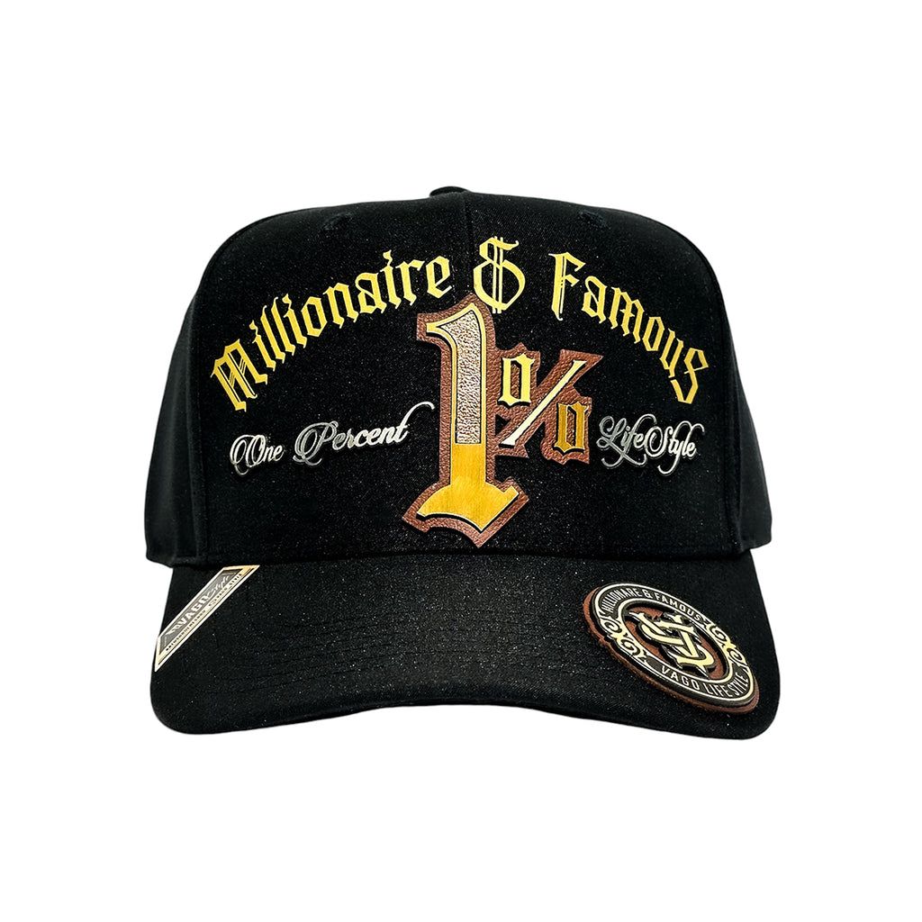 VAGO Style 1% Gorra Unica Artesanal Negra Ajustable con Visera Curva-Unitalla