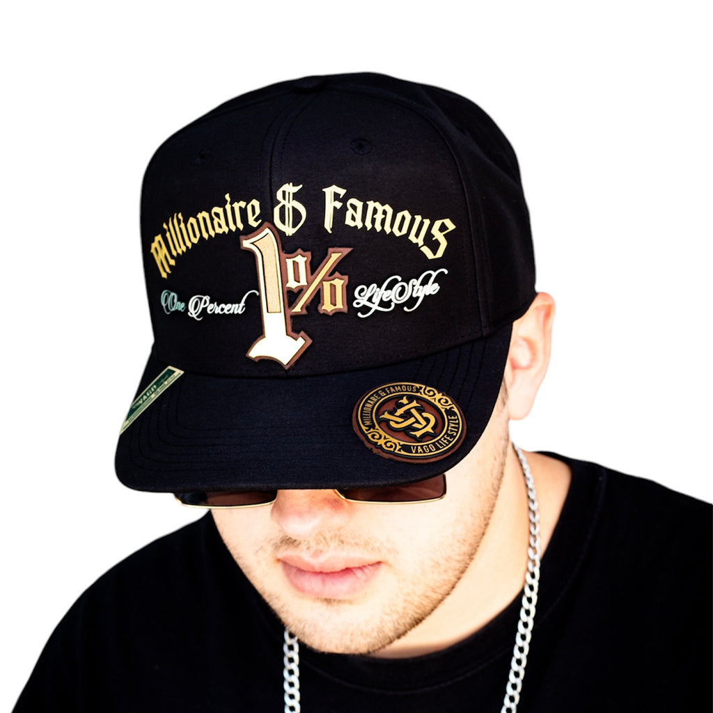 VAGO Style 1% Gorra Unica Artesanal Negra Ajustable con Visera Curva-Unitalla