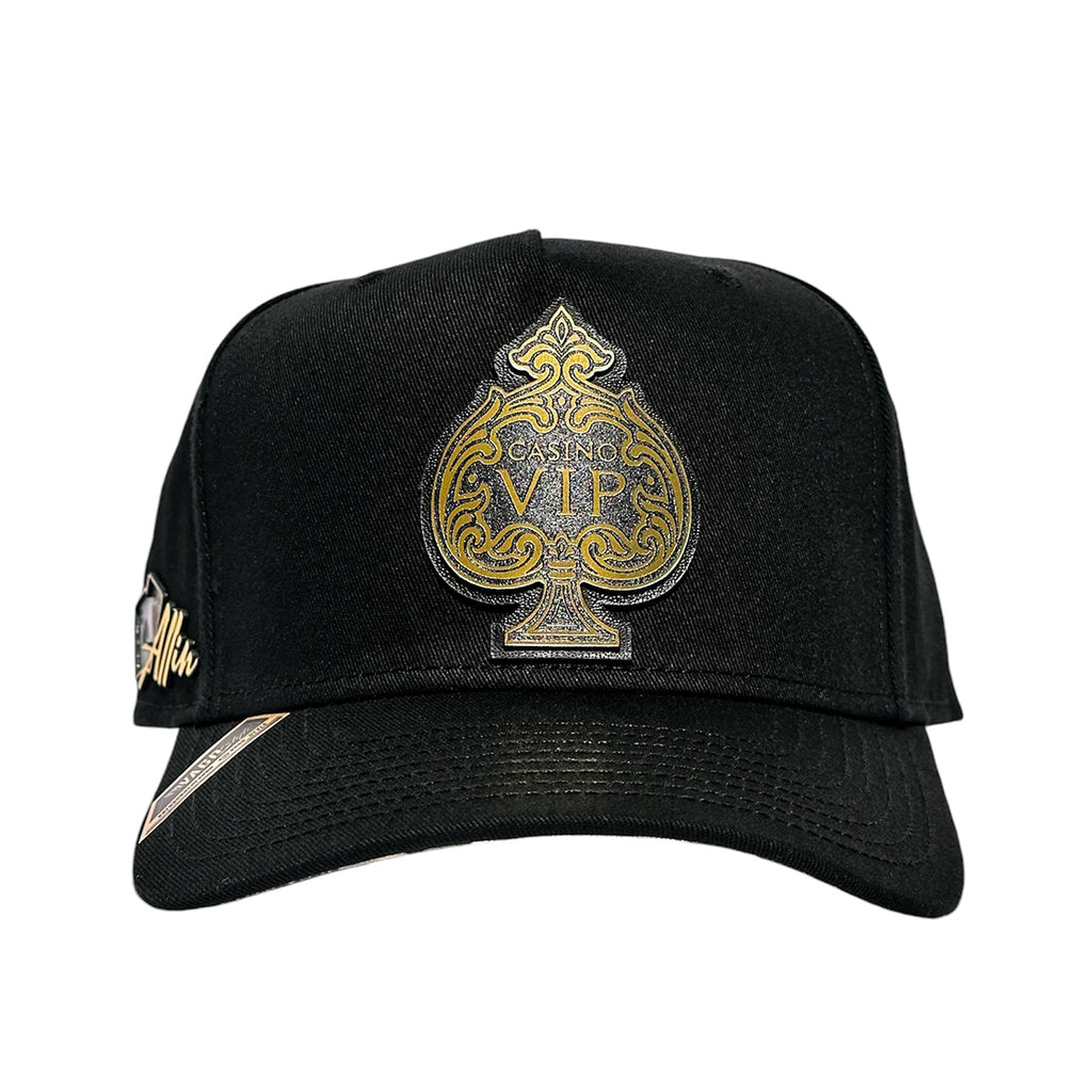VAGO Style ALL IN Gorra Unica Artesanal Negra Ajustable con Visera Curva con Estampado Jocker Bajo V