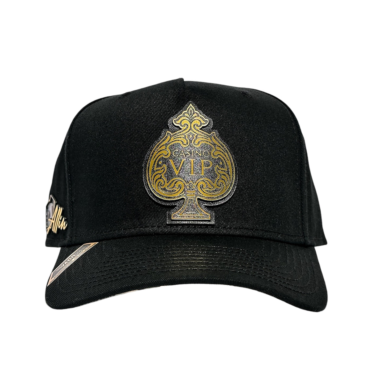 VAGO Style ALL IN Gorra Unica Artesanal Negra Ajustable con Visera Curva con Estampado Jocker Bajo V