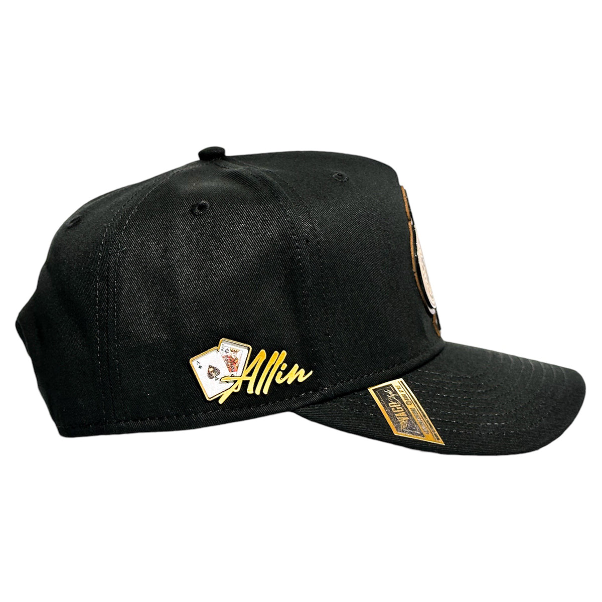 VAGO Style ALL IN Gorra Unica Artesanal Negra Ajustable con Visera Curva con Estampado Jocker Bajo V