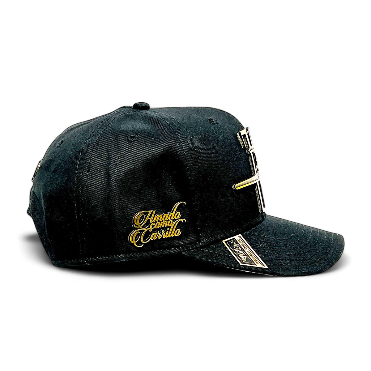 VAGO Style AMADO CARRILLO Gorra Unica Artesanal Negra Ajustable con Visera Curva con Estampado Bulle