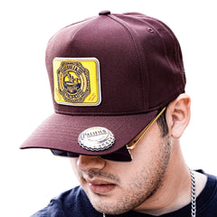 VAGO Style BALLENITA Gorra Unica Artesanal Café Ajustable con Visera Curva con Amarillo Bajo Visera-
