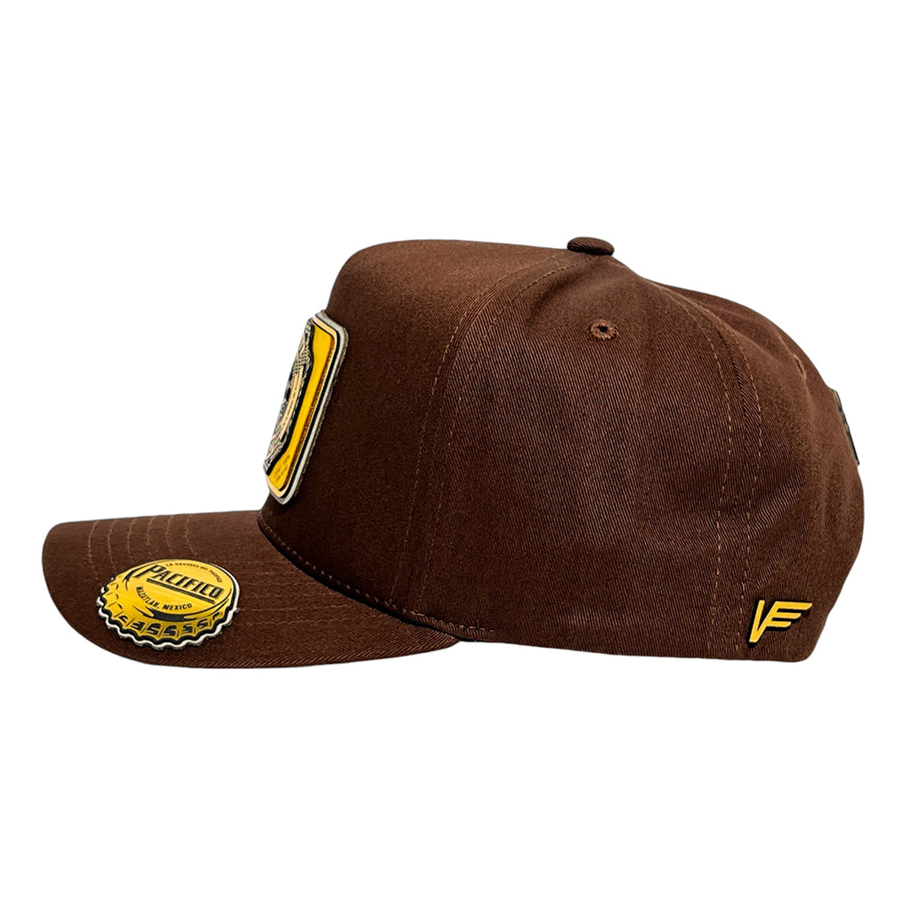 VAGO Style BALLENITA Gorra Unica Artesanal Café Ajustable con Visera Curva con Amarillo Bajo Visera-