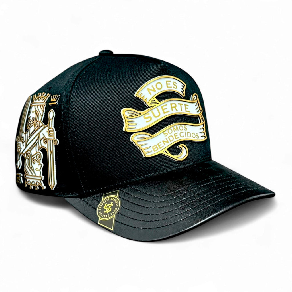 VAGO BARAJA DE ORO Gorra Visera Curva Negra Imitación Piel-Unitalla