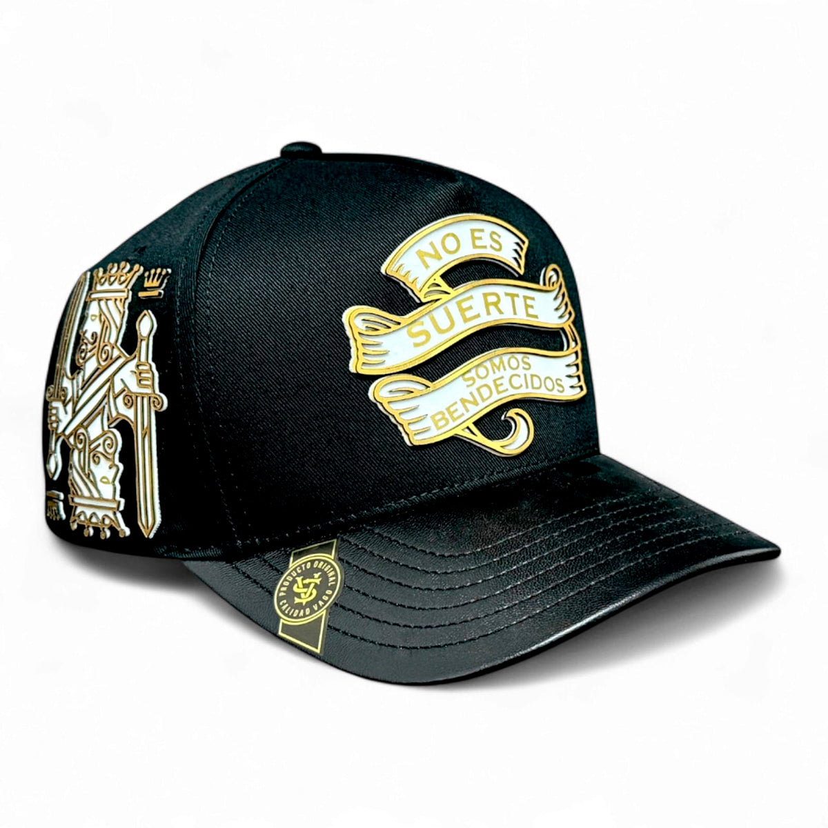 VAGO BARAJA DE ORO Gorra Visera Curva Negra Imitación Piel-Unitalla