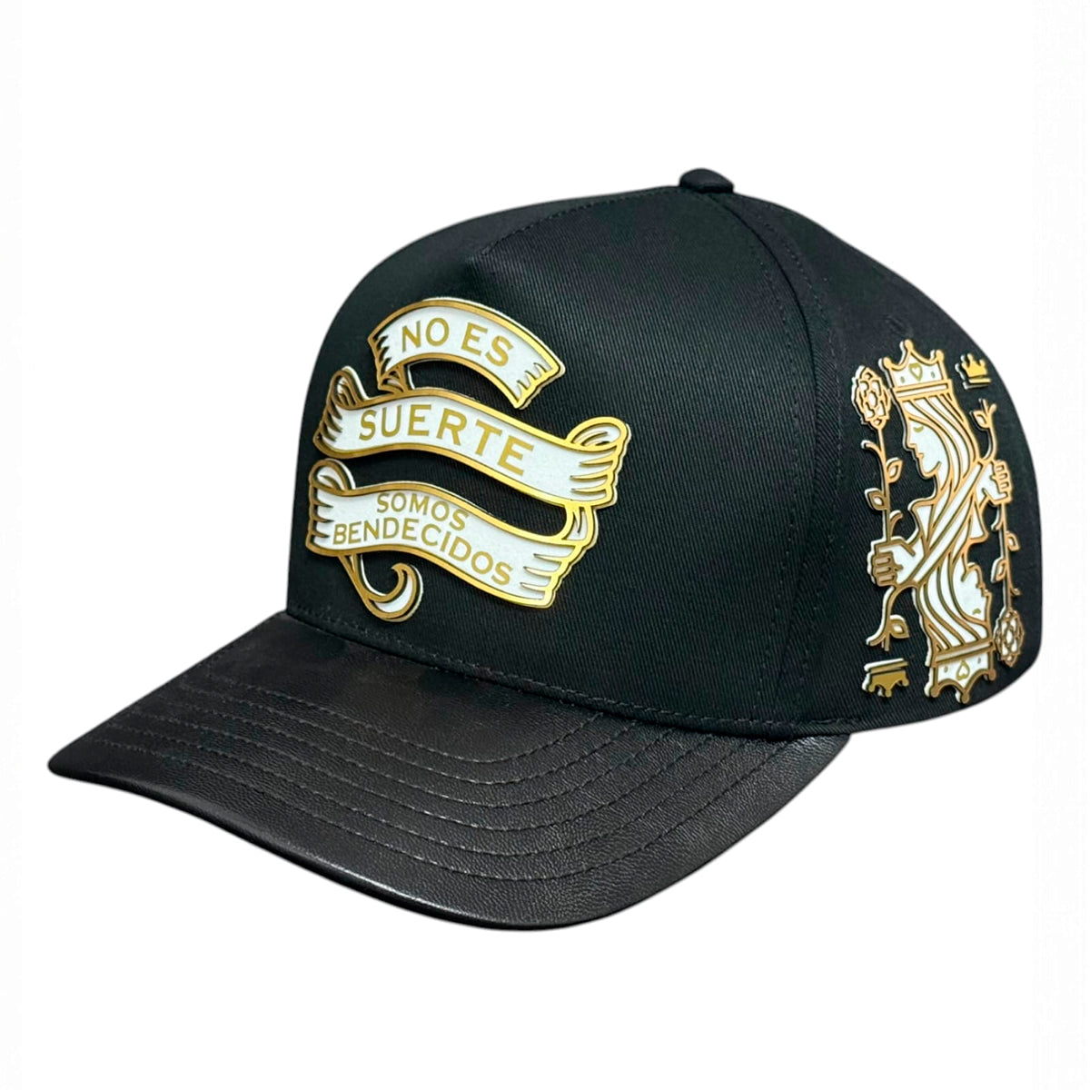 VAGO BARAJA DE ORO Gorra Visera Curva Negra Imitación Piel-Unitalla