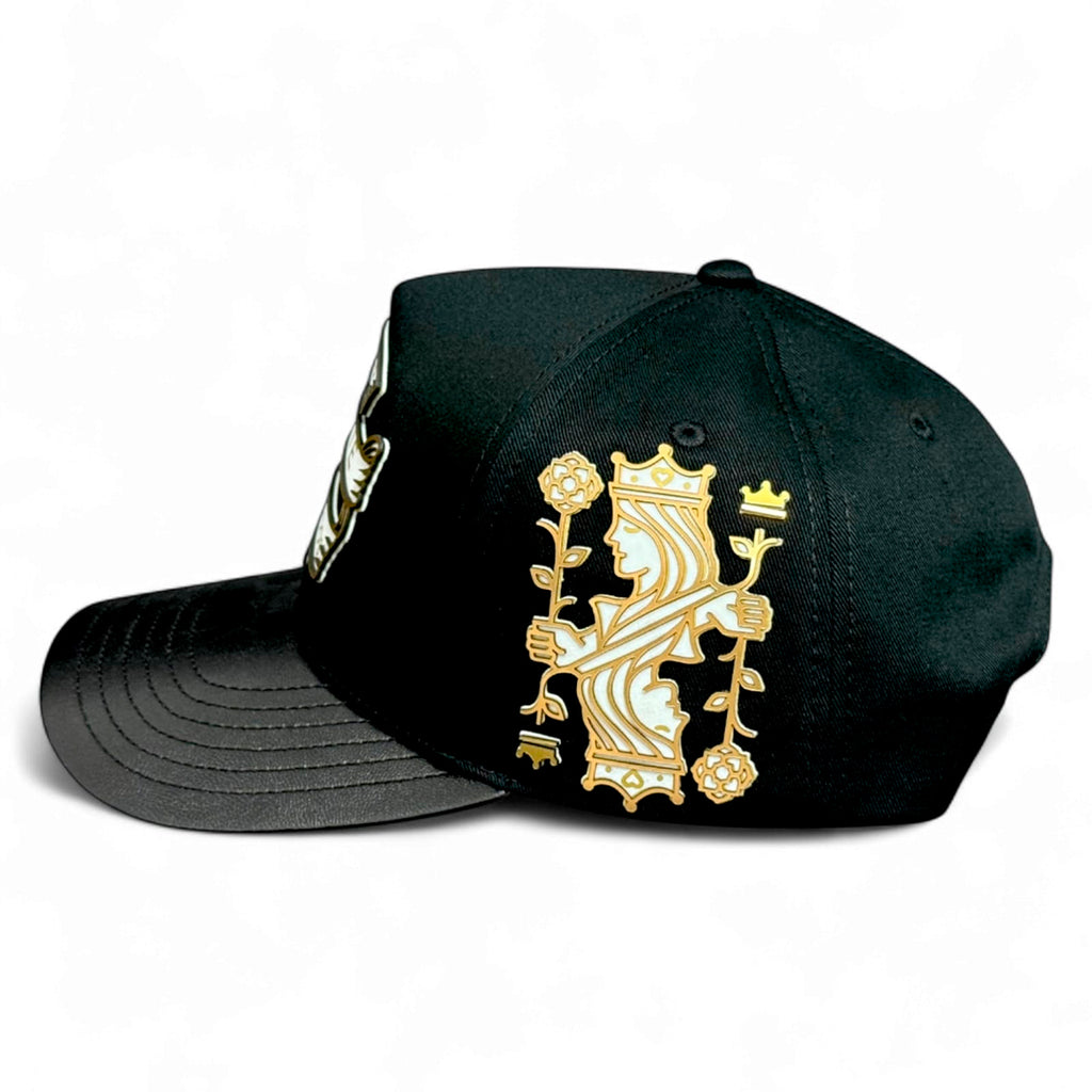 VAGO BARAJA DE ORO Gorra Visera Curva Negra Imitación Piel-Unitalla