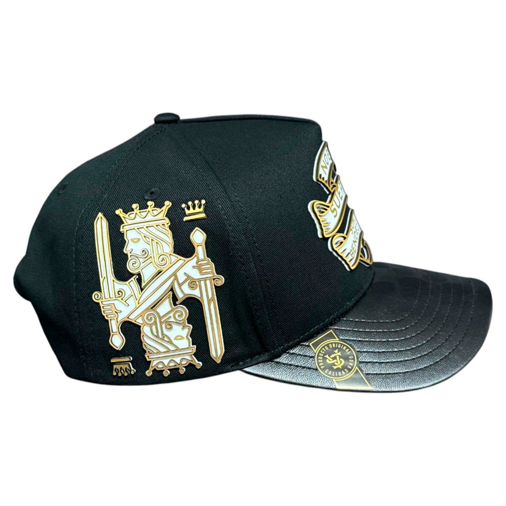 VAGO BARAJA DE ORO Gorra Visera Curva Negra Imitación Piel-Unitalla