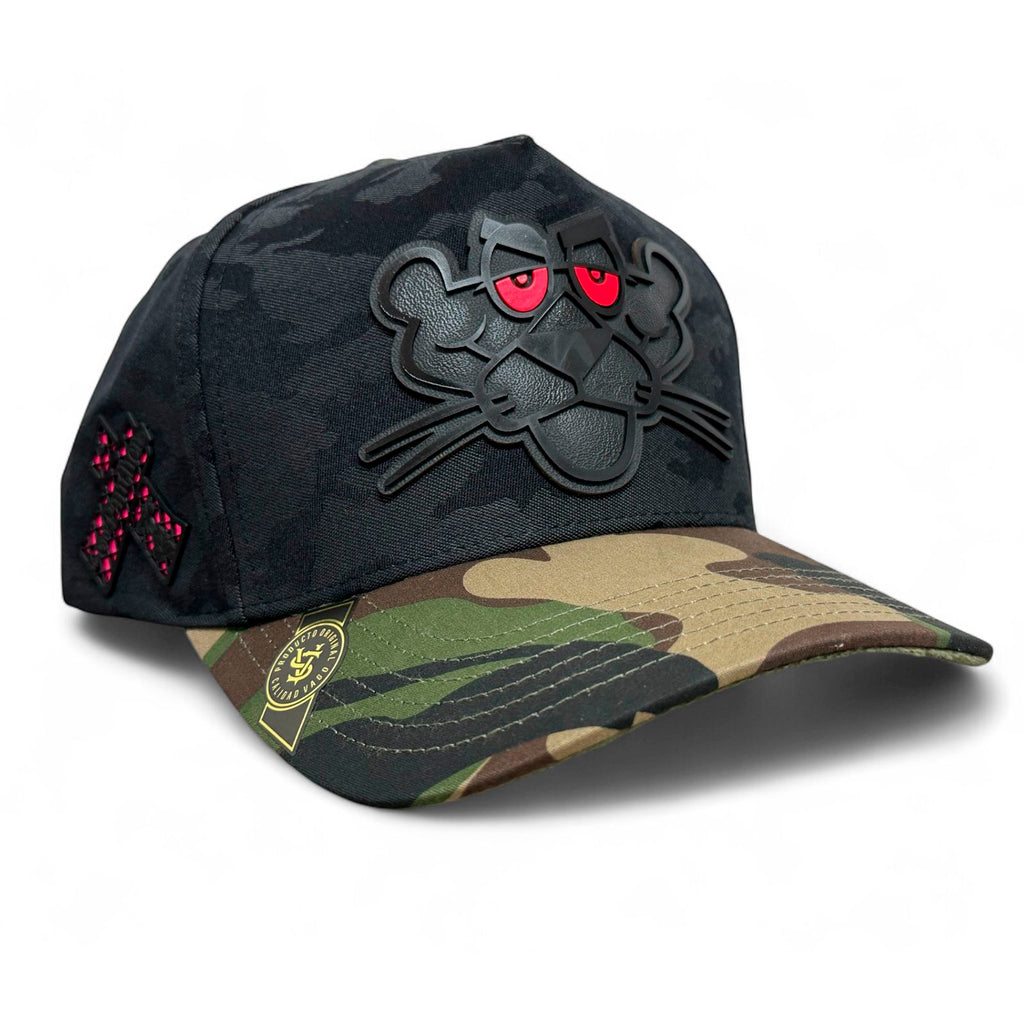 VAGO Style LA PANTERA Gorra Camuflaje Negro con Verde Visera Curva