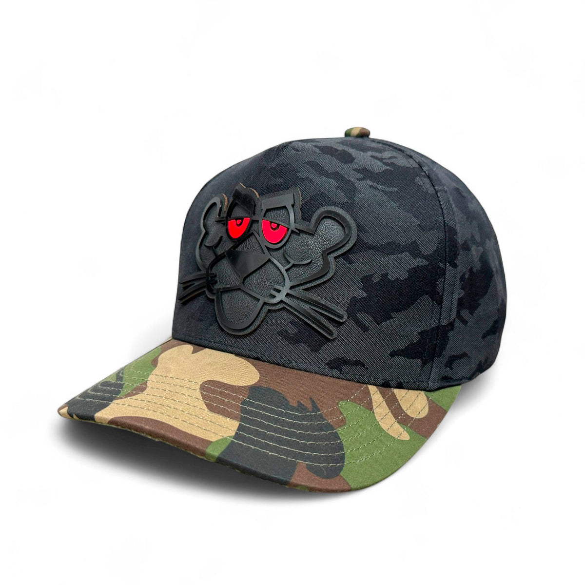 VAGO Style LA PANTERA Gorra Camuflaje Negro con Verde Visera Curva