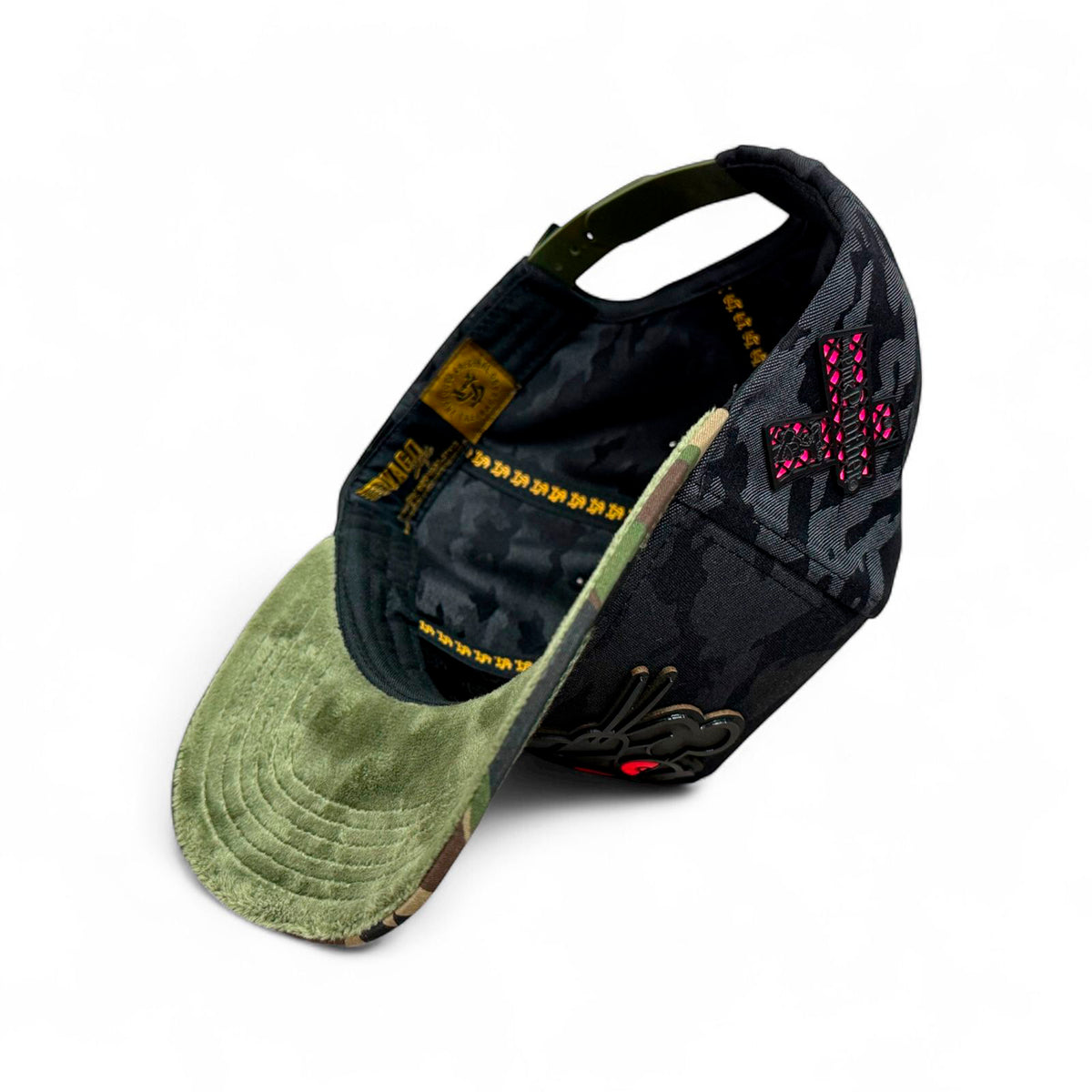 VAGO Style LA PANTERA Gorra Camuflaje Negro con Verde Visera Curva