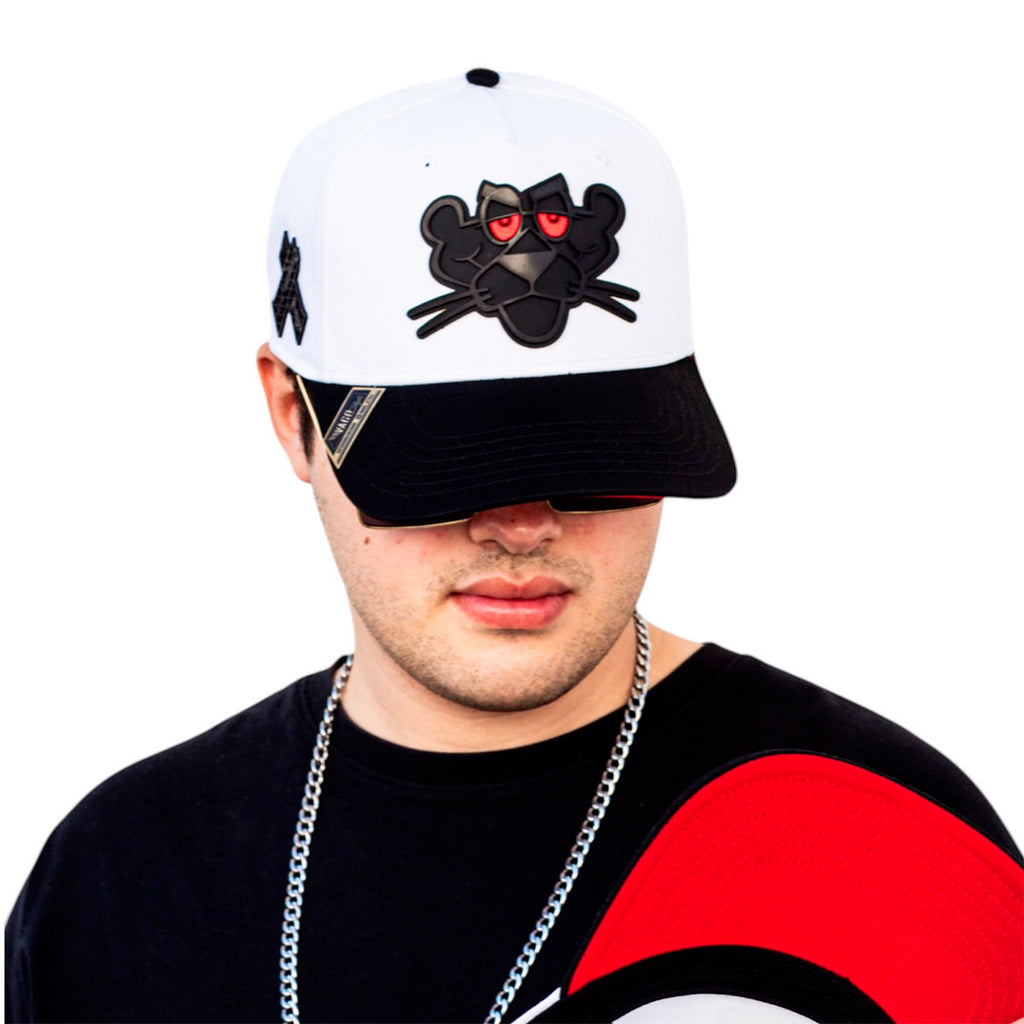 VAGO Style LA PANTERA Gorra Blanca Ajustable Negra-Unitalla
