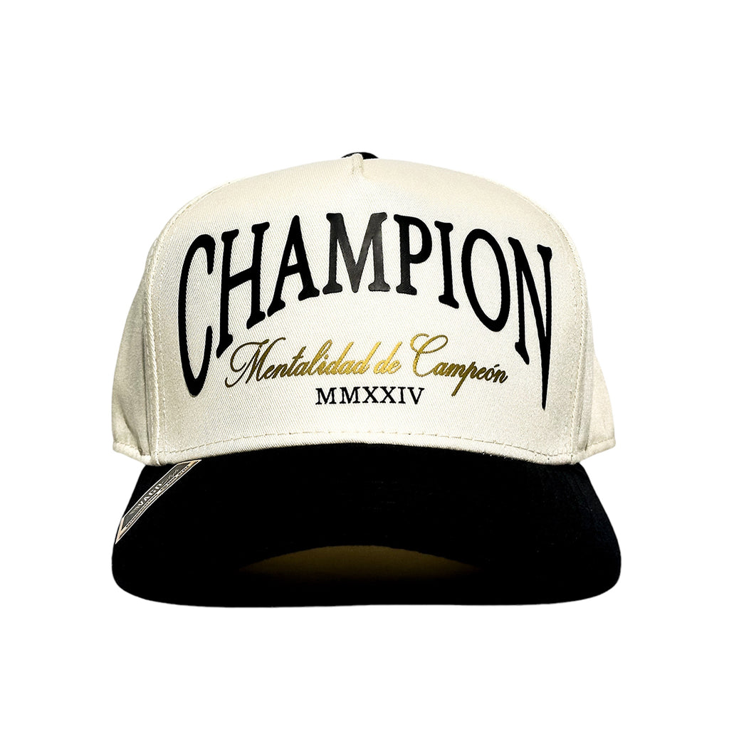 VAGO Style CHAMPION Gorra Unica Artesanal Marfil Ajustable con Visera Curva Negra-Unitalla