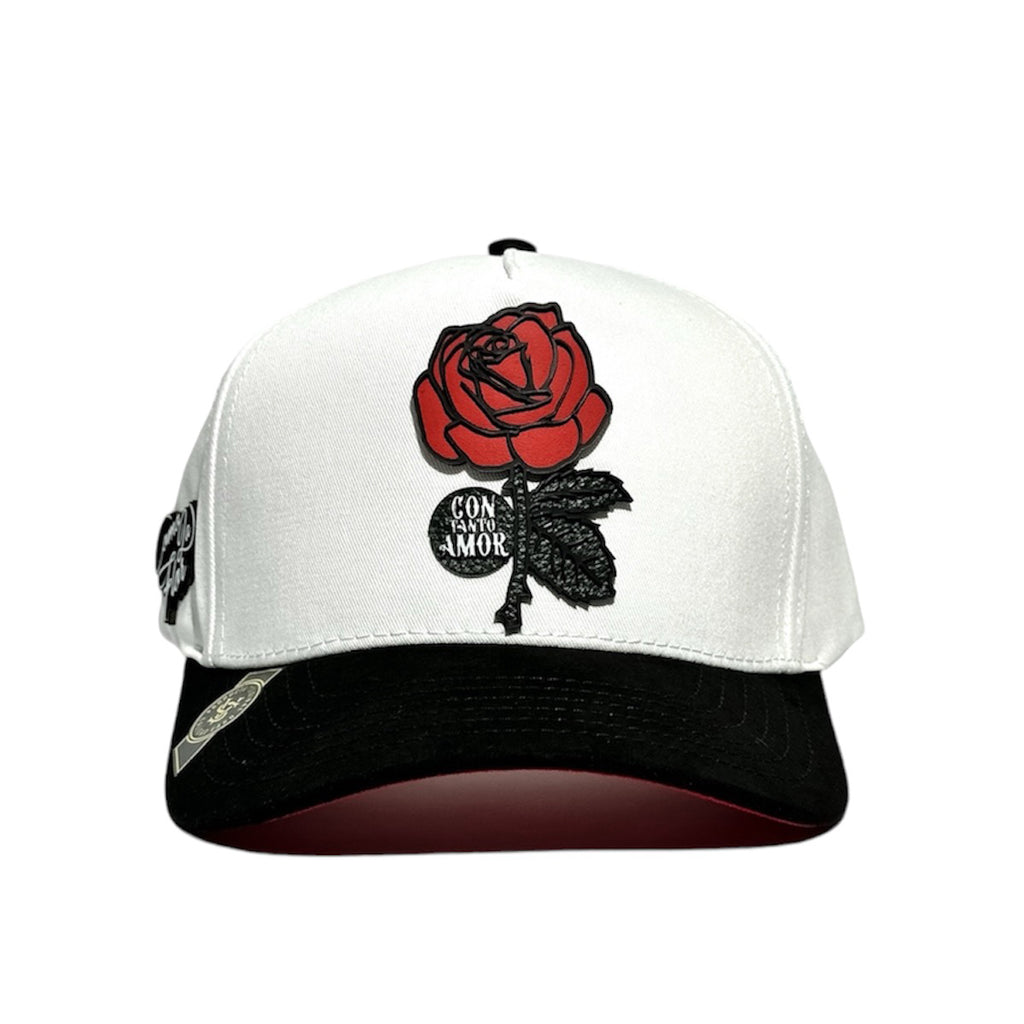VAGO Style COMO LA FLOR Gorra Unica Artesanal Blanca Ajustable con Visera Curva Negra-Unitalla