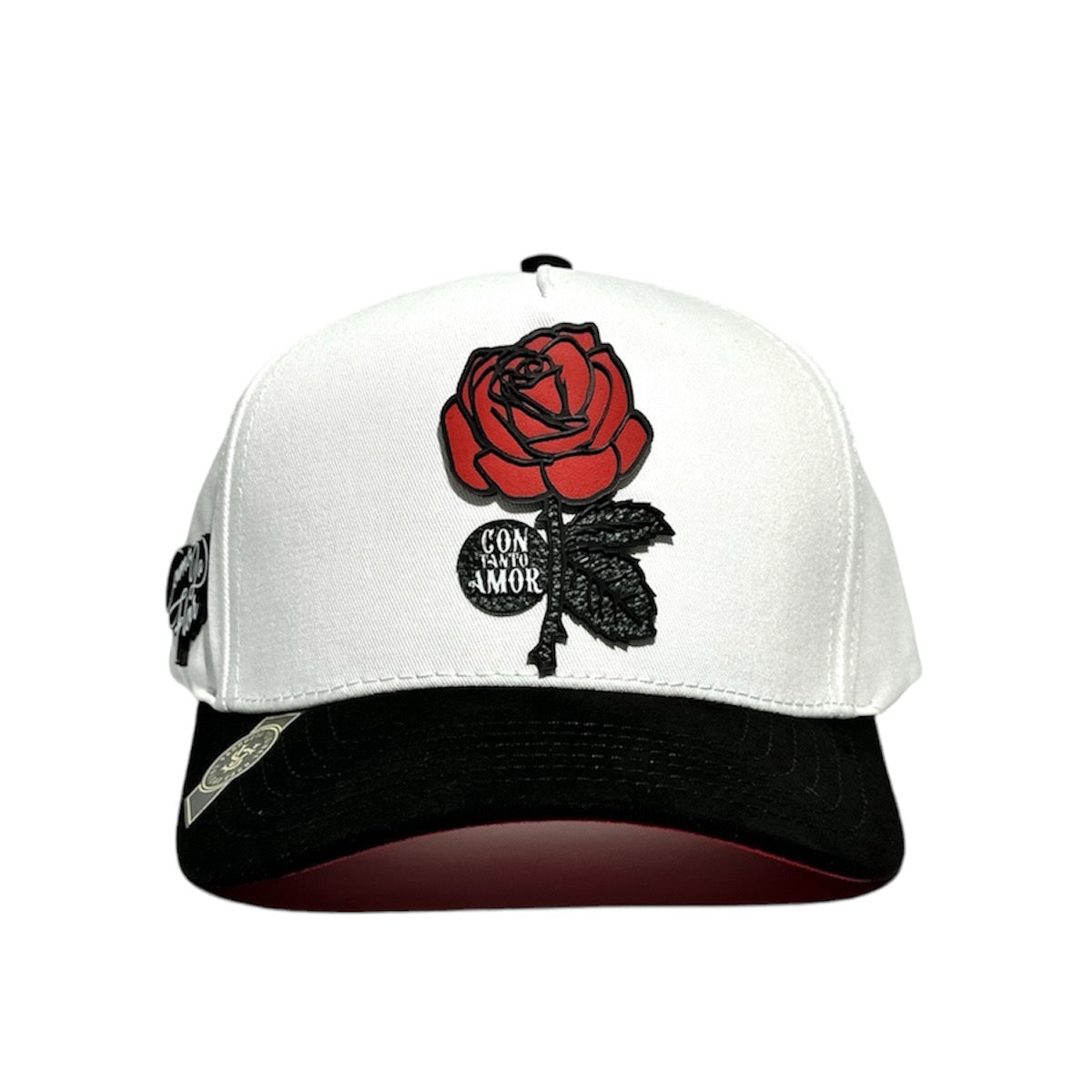 VAGO Style COMO LA FLOR Gorra Unica Artesanal Blanca Ajustable con Visera Curva Negra-Unitalla