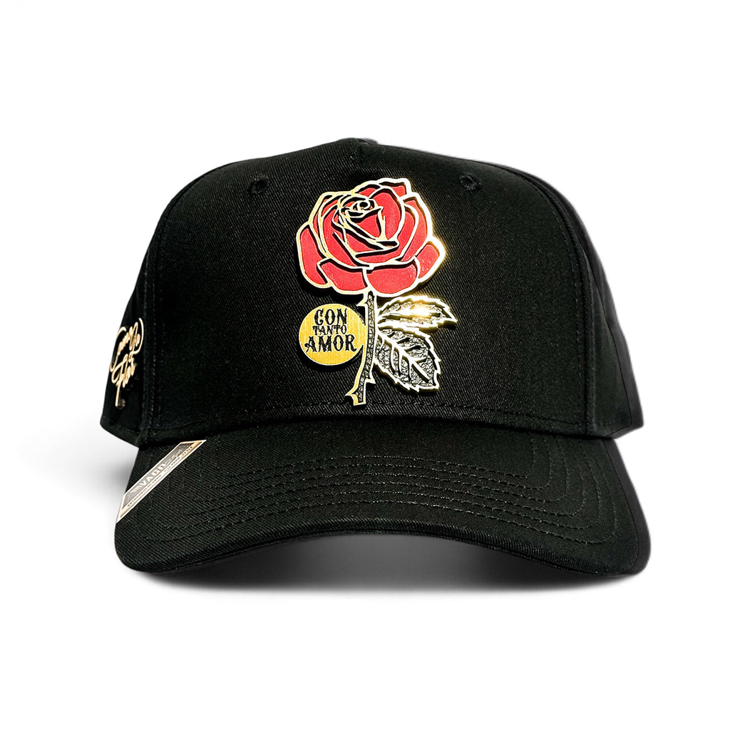 VAGO Style COMO LA FLOR Gold Gorra Unica Artesanal Negra Ajustable con Visera Curva-Unitalla