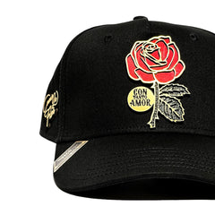VAGO Style COMO LA FLOR Gold Gorra Unica Artesanal Negra Ajustable con Visera Curva-Unitalla