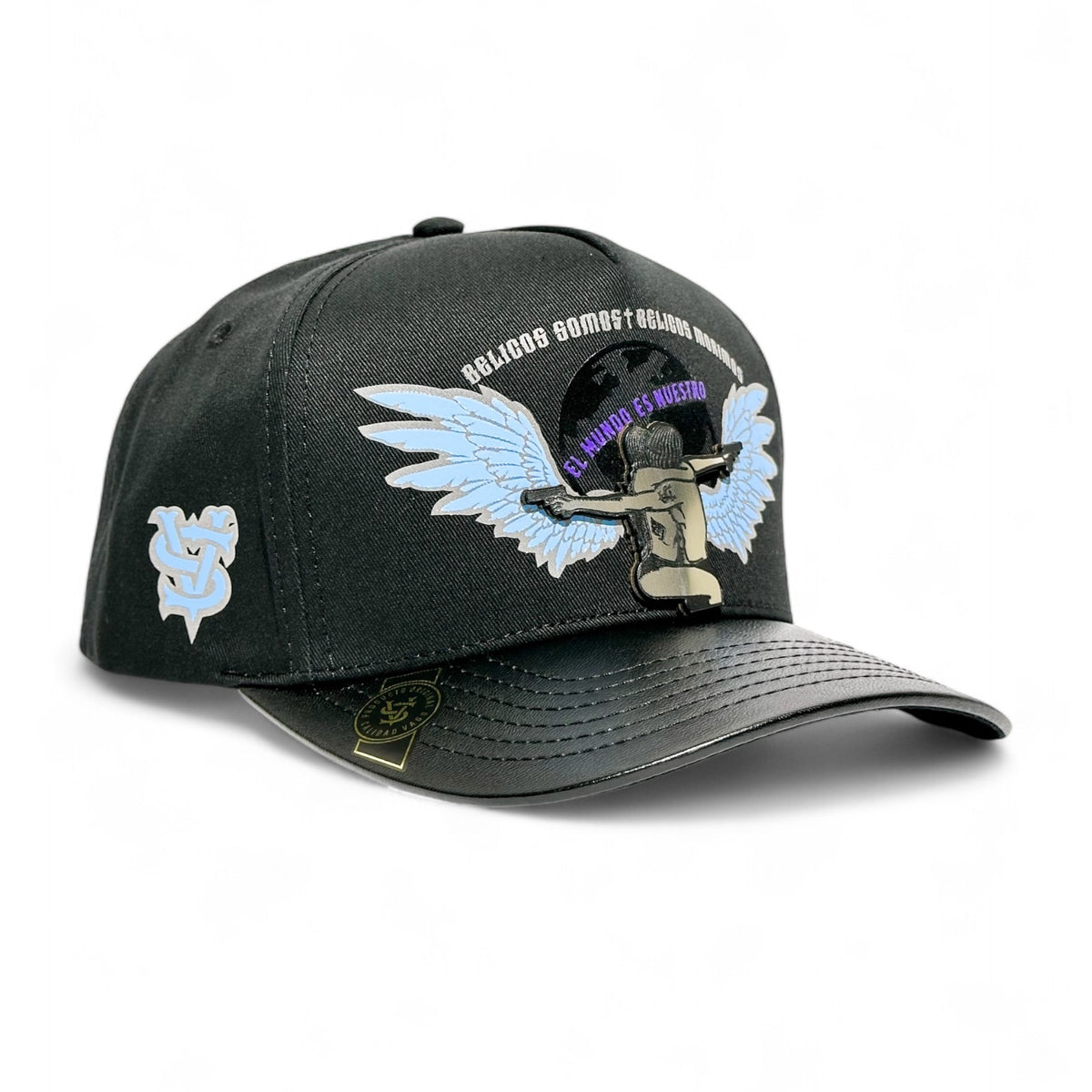VAGO Style EL AZUL Gorra Unica Artesanal Negra Ajustable con Visera Curva Negra Imitación Piel-Unita