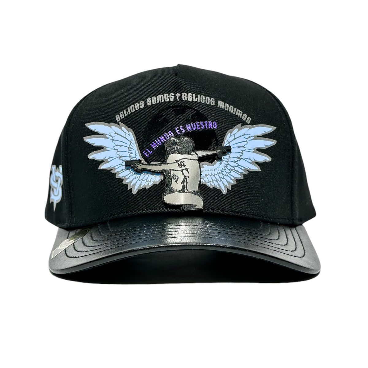 VAGO Style EL AZUL Gorra Unica Artesanal Negra Ajustable con Visera Curva Negra Imitación Piel-Unita