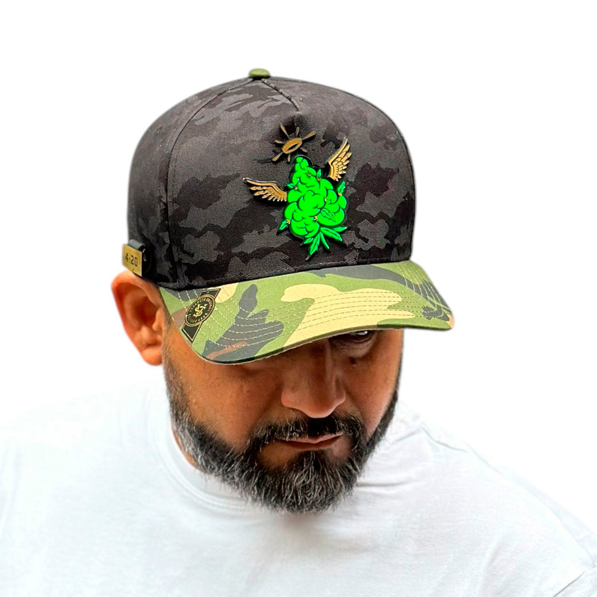 Gorra VAGO Style FLOR DIVINA Camuflaje Negro Visera Verde-Unitalla