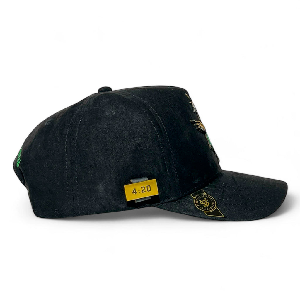 Gorra VAGO Style FLOR DIVINA Negra Gamuza Visera Curva-Unitalla