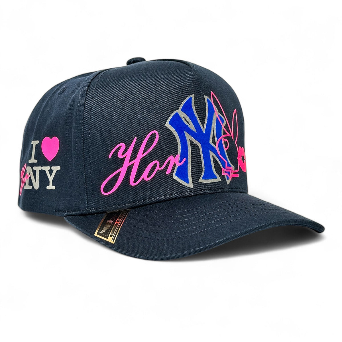 VAGO Style HORNY Gorra Unica Artesanal Azul Marino Ajustable con Visera Curva-Unitalla