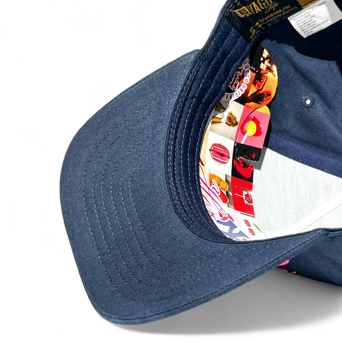 VAGO Style HORNY Gorra Unica Artesanal Azul Marino Ajustable con Visera Curva-Unitalla