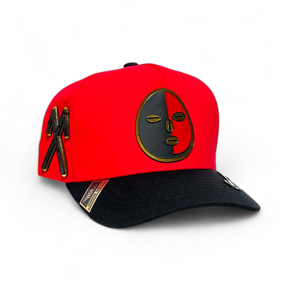 VAGO Style ELEGGUA Gorra Unica Artesanal Roja Ajustable con Visera Curva Negra-Unitalla