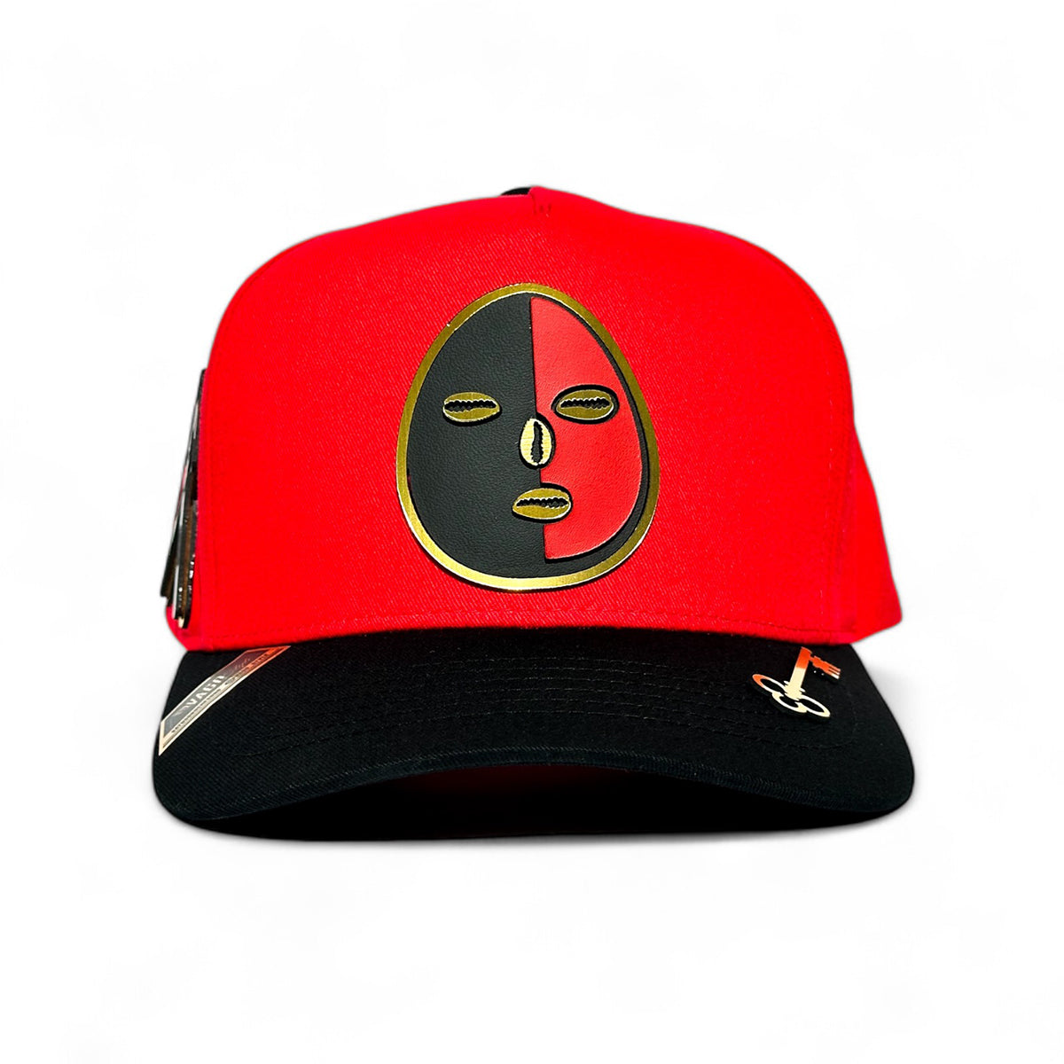VAGO Style ELEGGUA Gorra Unica Artesanal Roja Ajustable con Visera Curva Negra-Unitalla