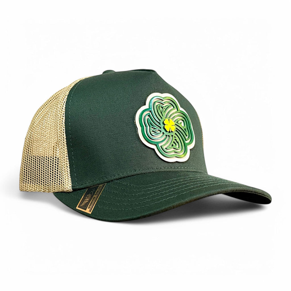 Gorra VAGO Style LUCKY Trébol Verde Obscuro con Malla Dorada Visera Curva-Unitalla