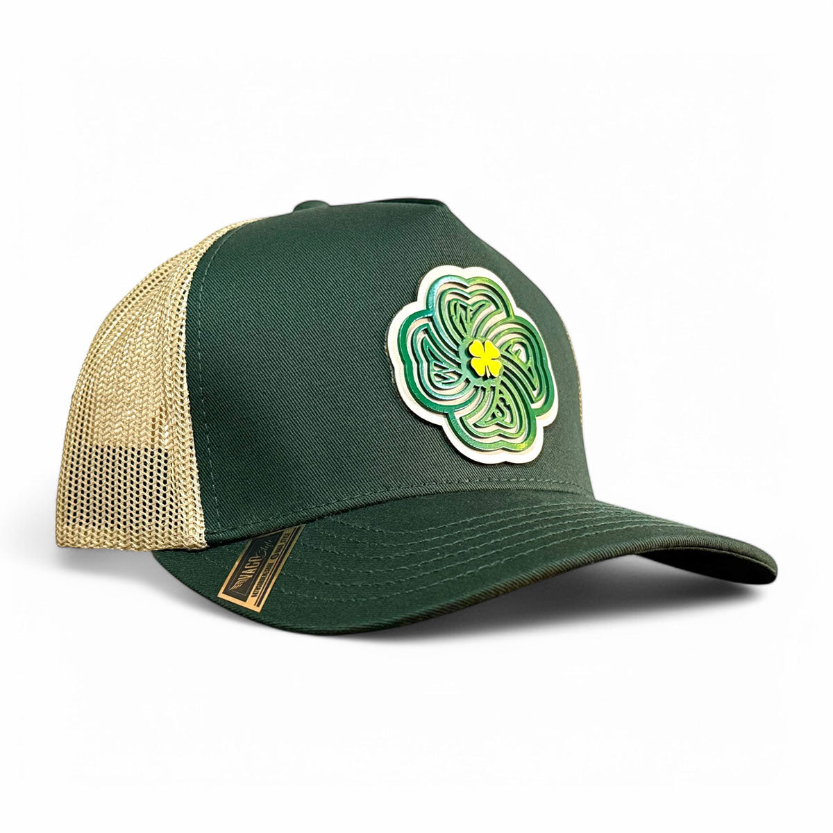 Gorra VAGO Style LUCKY Trébol Verde Obscuro con Malla Dorada Visera Curva-Unitalla