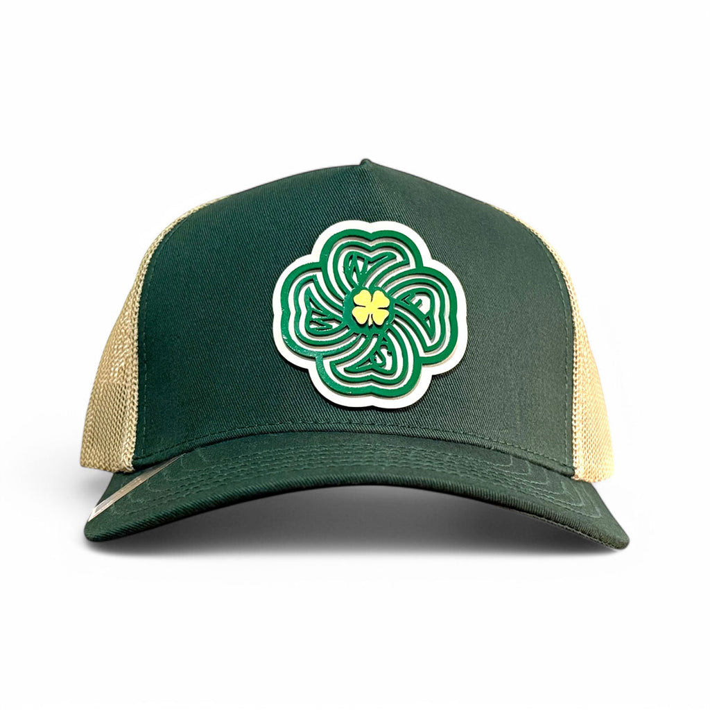 Gorra VAGO Style LUCKY Trébol Verde Obscuro con Malla Dorada Visera Curva-Unitalla