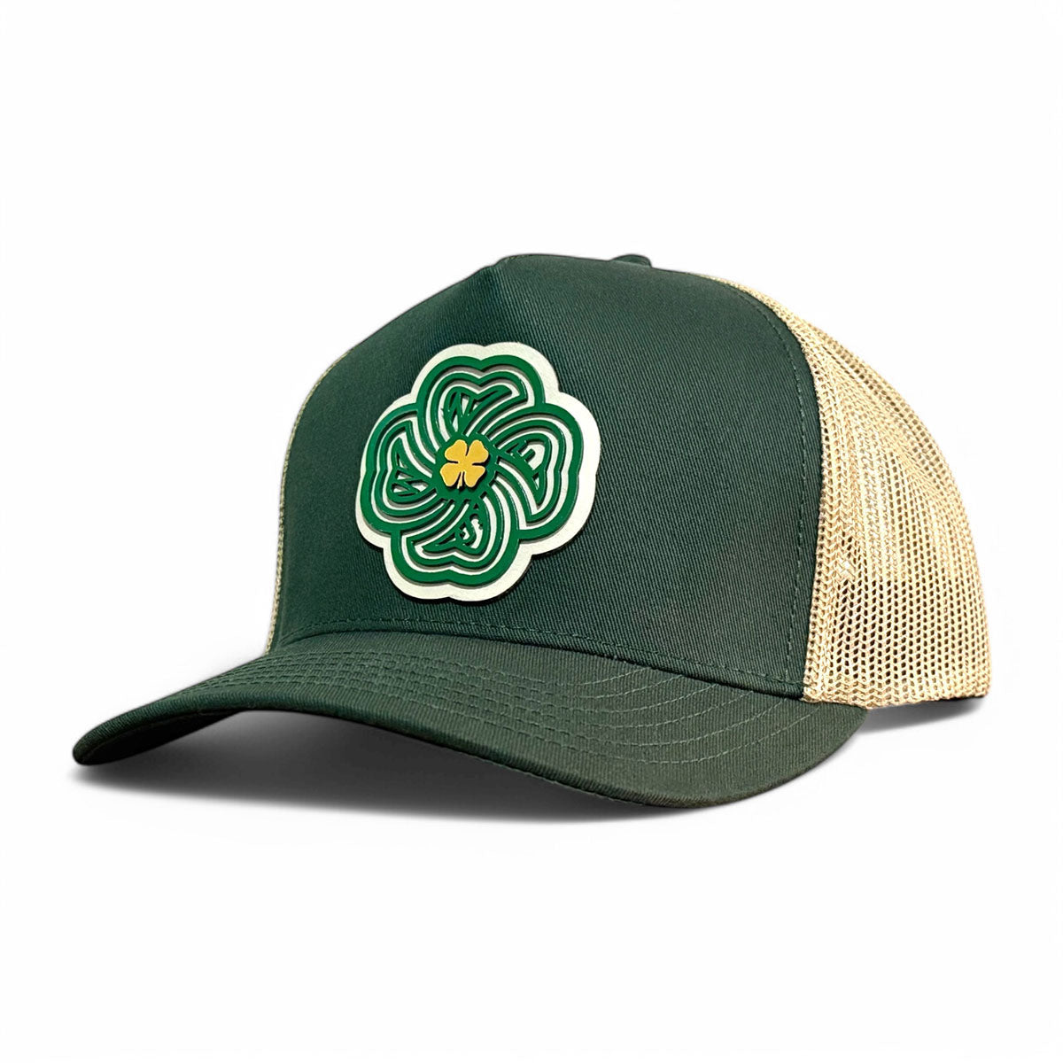 Gorra VAGO Style LUCKY Trébol Verde Obscuro con Malla Dorada Visera Curva-Unitalla