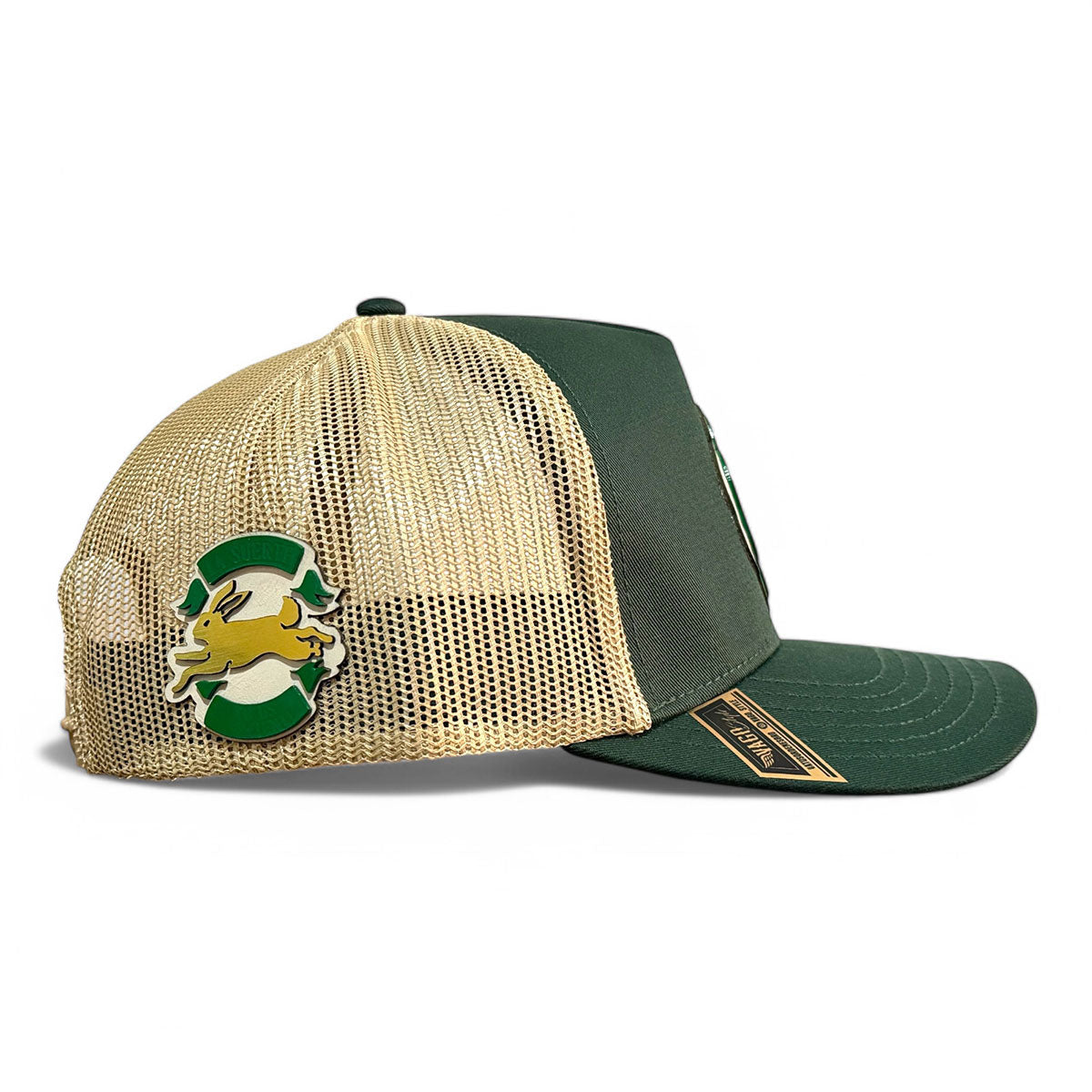 Gorra VAGO Style LUCKY Trébol Verde Obscuro con Malla Dorada Visera Curva-Unitalla