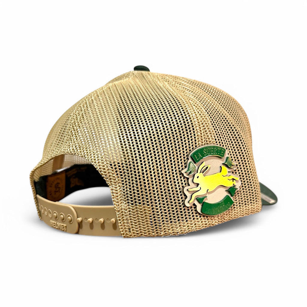 Gorra VAGO Style LUCKY Trébol Verde Obscuro con Malla Dorada Visera Curva-Unitalla