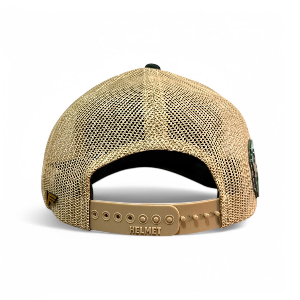 Gorra VAGO Style LUCKY Trébol Verde Obscuro con Malla Dorada Visera Curva-Unitalla