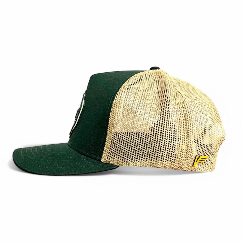 Gorra VAGO Style LUCKY Trébol Verde Obscuro con Malla Dorada Visera Curva-Unitalla