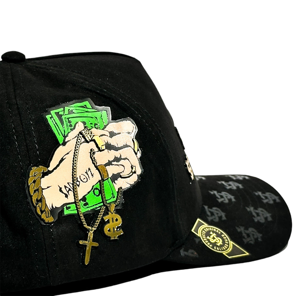 VAGO Style LUXURY Gorra Unica Artesanal Negra de Gamuza Ajustable con Visera Curva-Unitalla