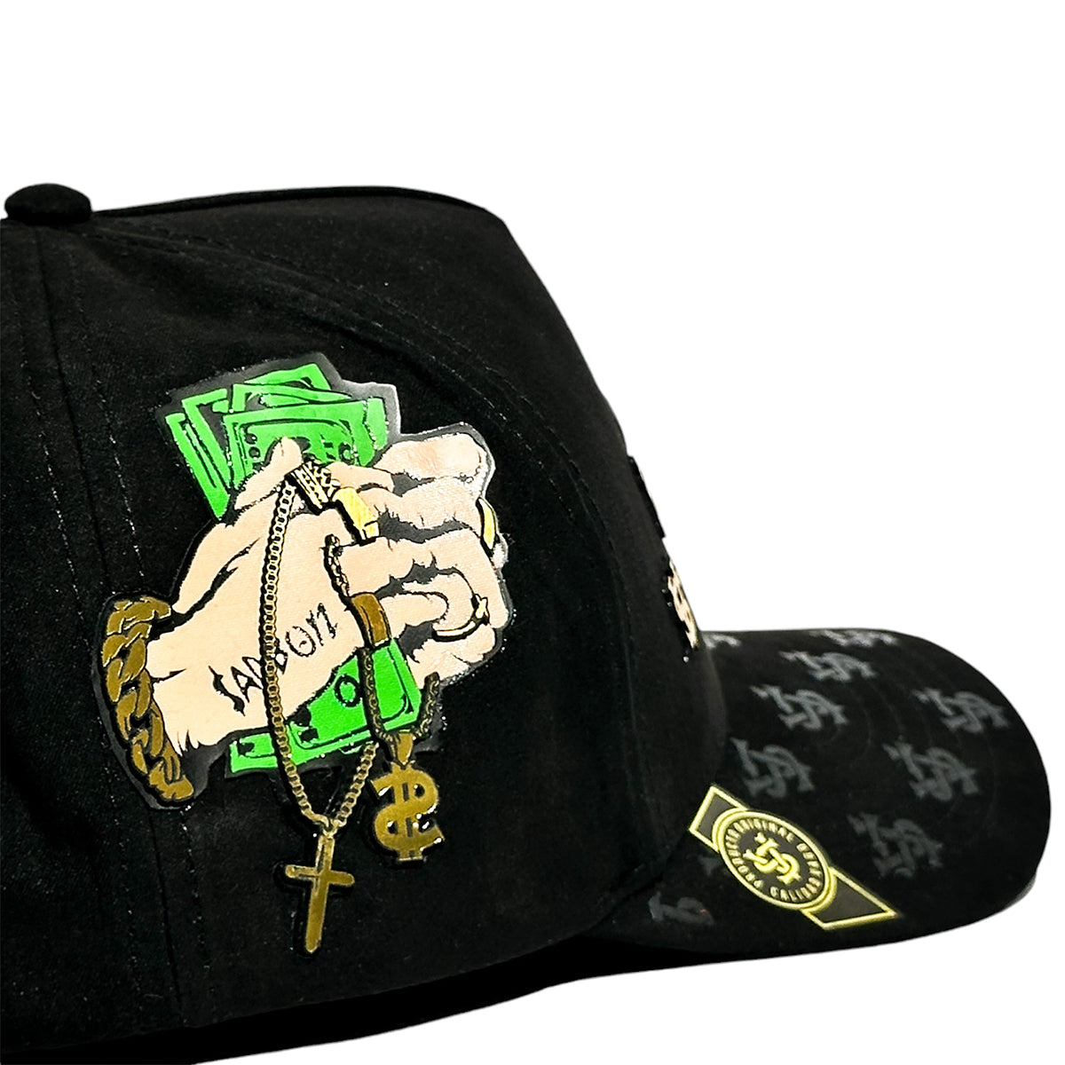 VAGO Style LUXURY Gorra Unica Artesanal Negra de Gamuza Ajustable con Visera Curva-Unitalla