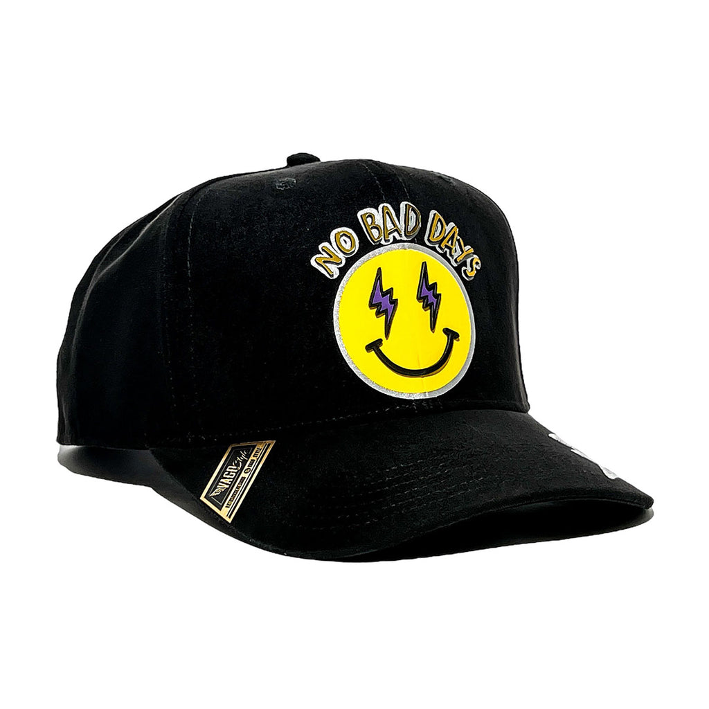 VAGO Style NO BAD DAYS Gorra Unica Artesanal Negra de Gamuza Ajustable con Visera Curva-Unitalla