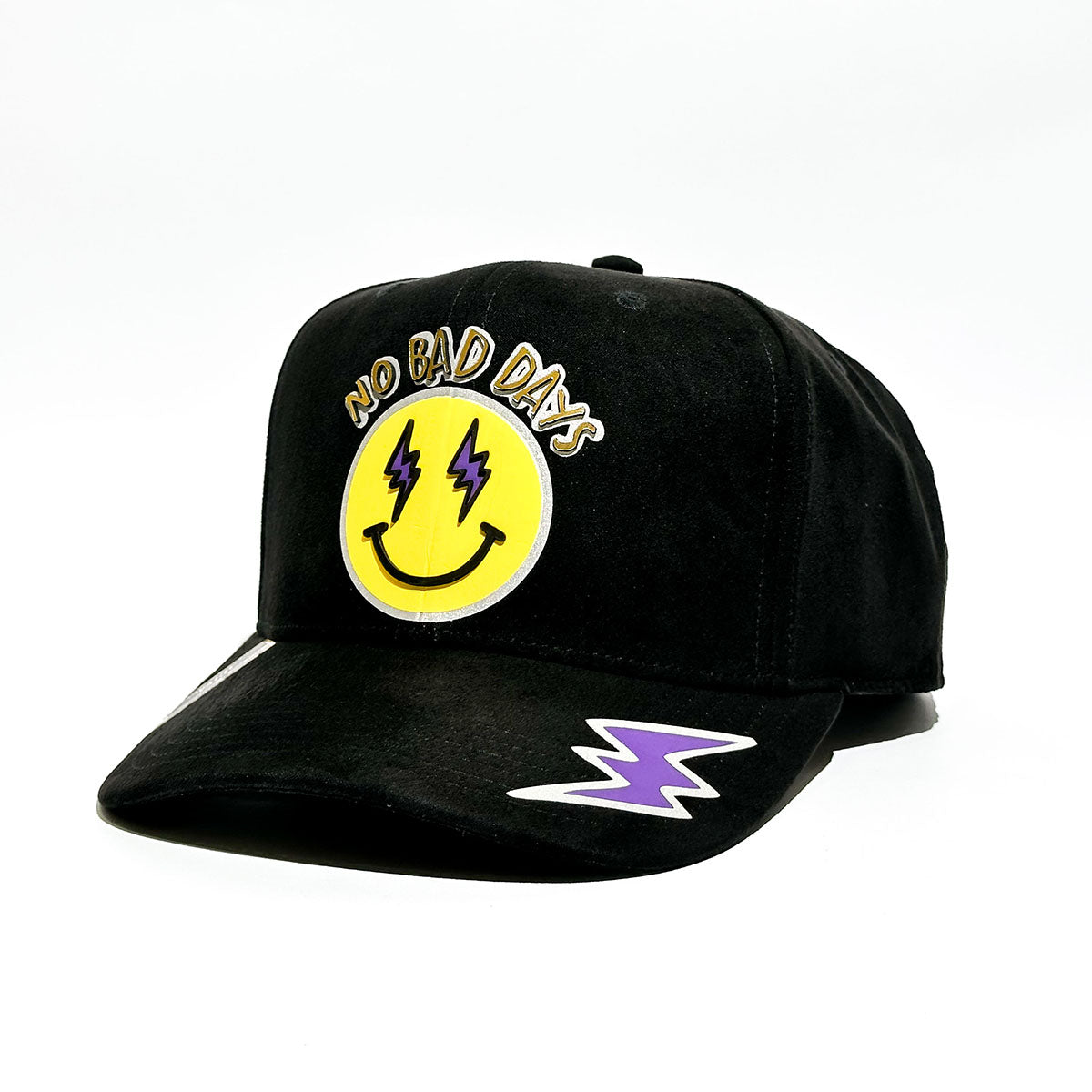 VAGO Style NO BAD DAYS Gorra Unica Artesanal Negra de Gamuza Ajustable con Visera Curva-Unitalla