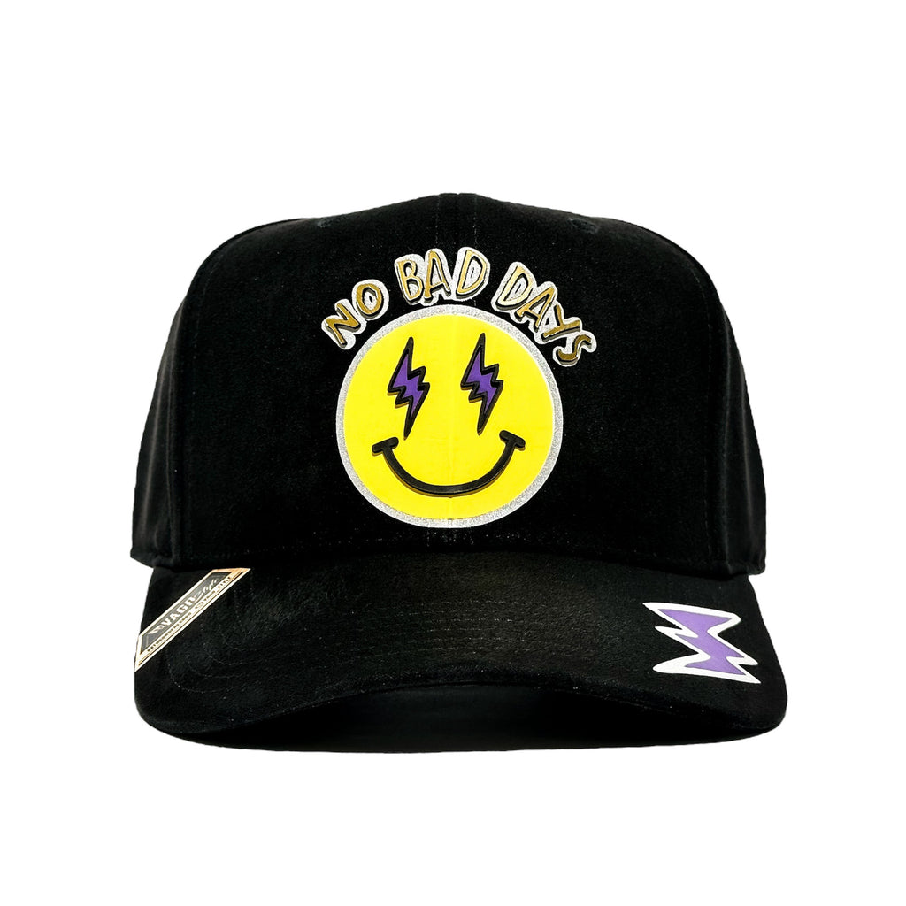 VAGO Style NO BAD DAYS Gorra Unica Artesanal Negra de Gamuza Ajustable con Visera Curva-Unitalla