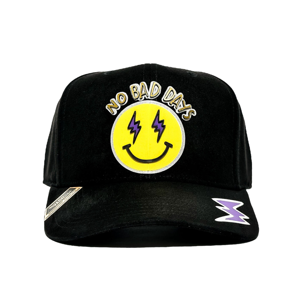 VAGO Style NO BAD DAYS Gorra Unica Artesanal Negra de Gamuza Ajustable con Visera Curva-Unitalla