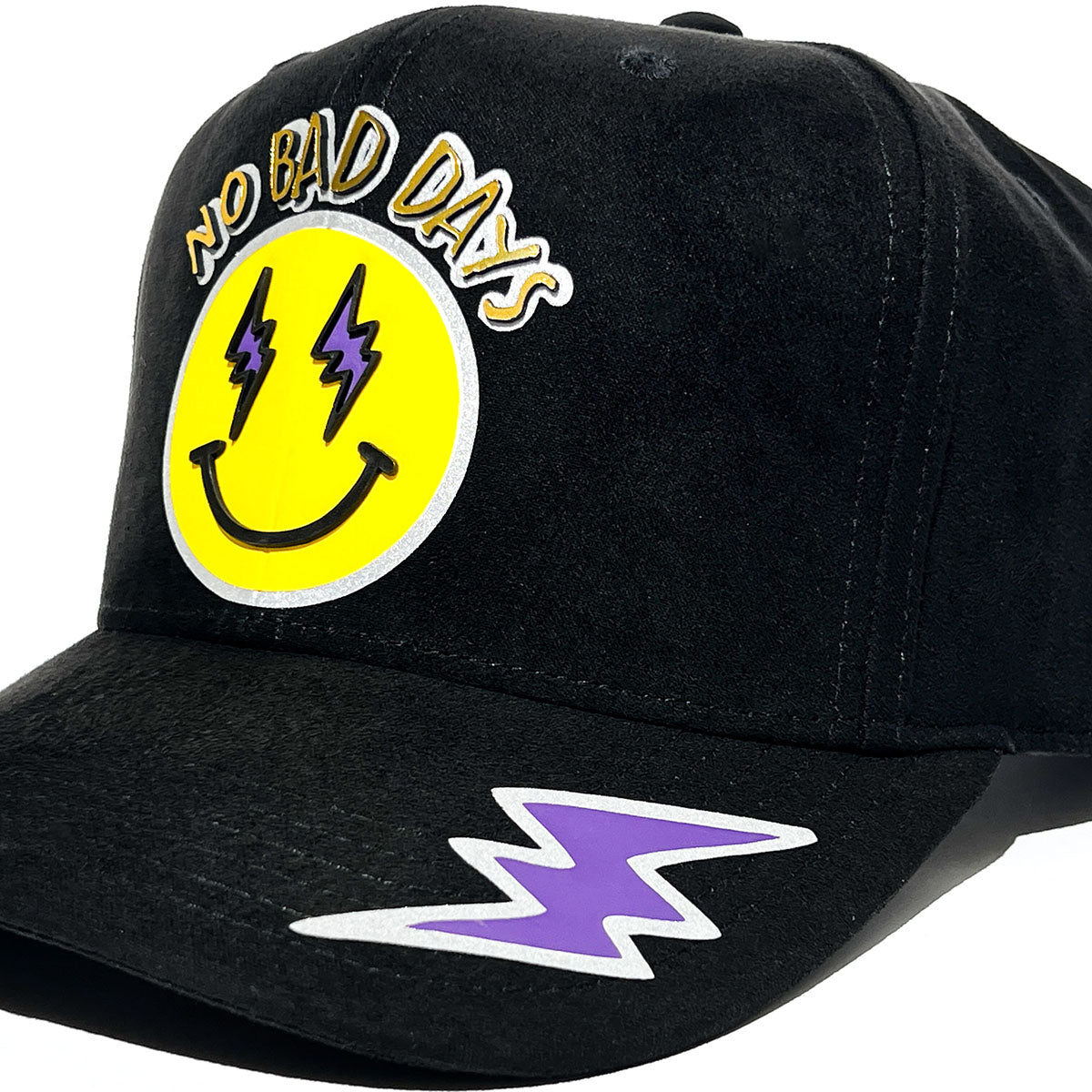 VAGO Style NO BAD DAYS Gorra Unica Artesanal Negra de Gamuza Ajustable con Visera Curva-Unitalla