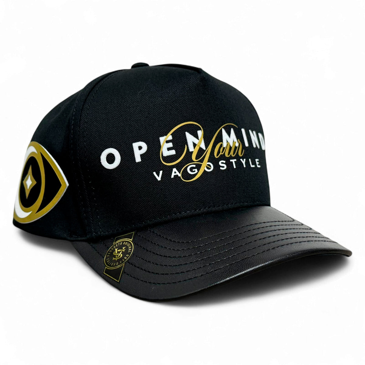 VAGO OPEN YOUR MIND Gorra Visera Curva Negra Imitación Piel-Unitalla