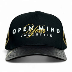 VAGO OPEN YOUR MIND Gorra Visera Curva Negra Imitación Piel-Unitalla