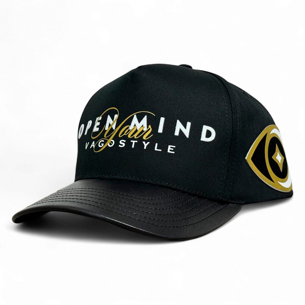 VAGO OPEN YOUR MIND Gorra Visera Curva Negra Imitación Piel-Unitalla