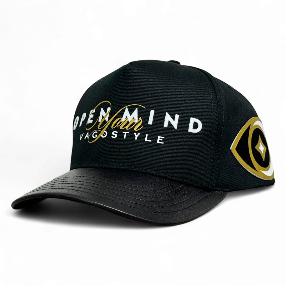VAGO OPEN YOUR MIND Gorra Visera Curva Negra Imitación Piel-Unitalla