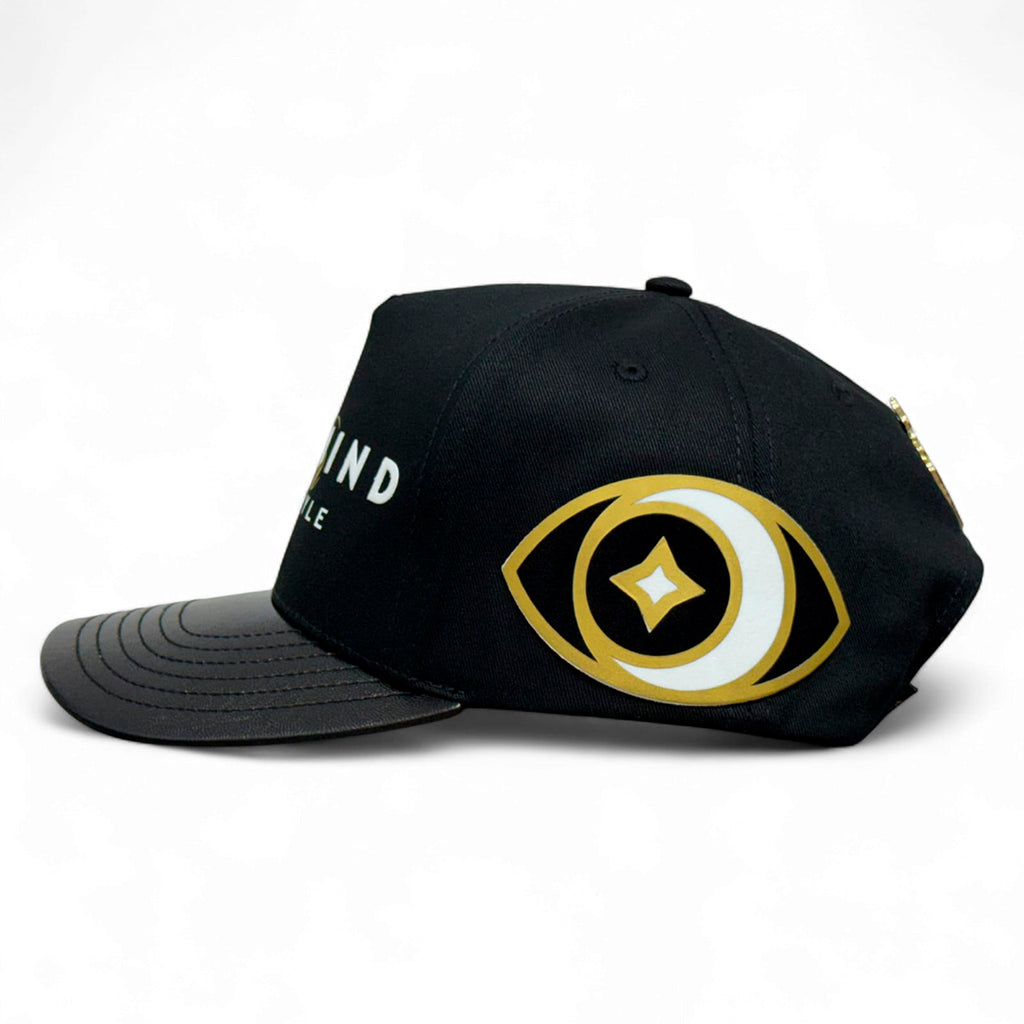 VAGO OPEN YOUR MIND Gorra Visera Curva Negra Imitación Piel-Unitalla